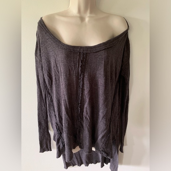 Free people oversized ruffled knit gray top (A3) - Picture 1 of 3